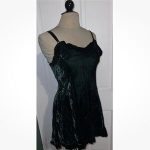 Vintage 90’s Betsey Johnson Luxe Label Crushed Velvet Dark Green Mini Dress M L